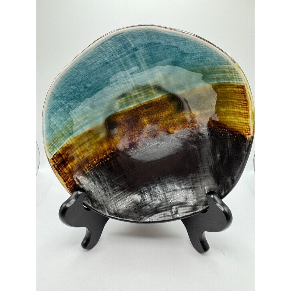 Pier 1 Cassidy Asymmetrical Blue Brown Crackled Crazed Soup Salad Pasta Bowl 7.5